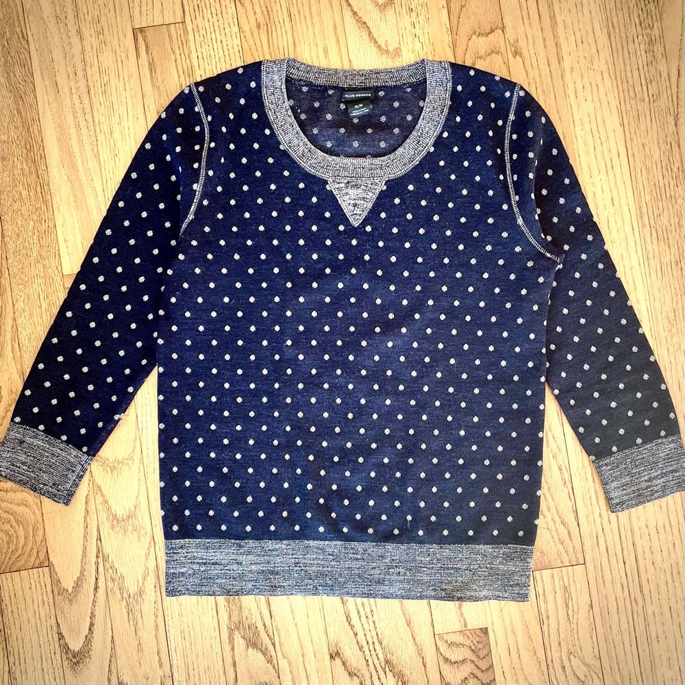Club Monaco polka dot sparkle crew neck sweater. Size M. Navy/Silver.
